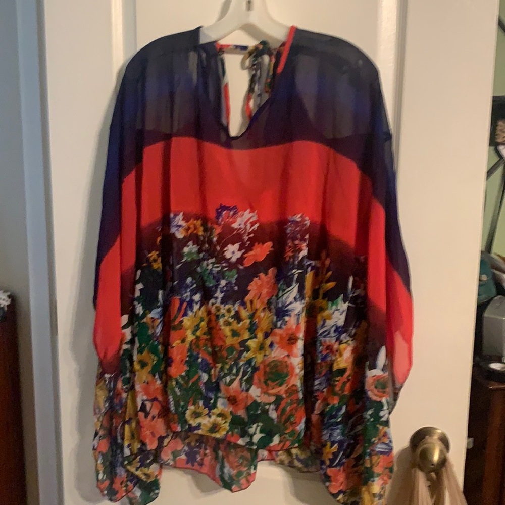 Scarf blouse, peek a boo shoulders ties neck new